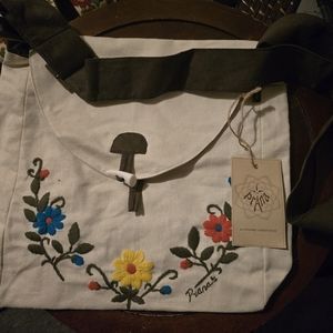 NEW - Tan Canvas Messenger Bag with floral design - new with tags - never used
